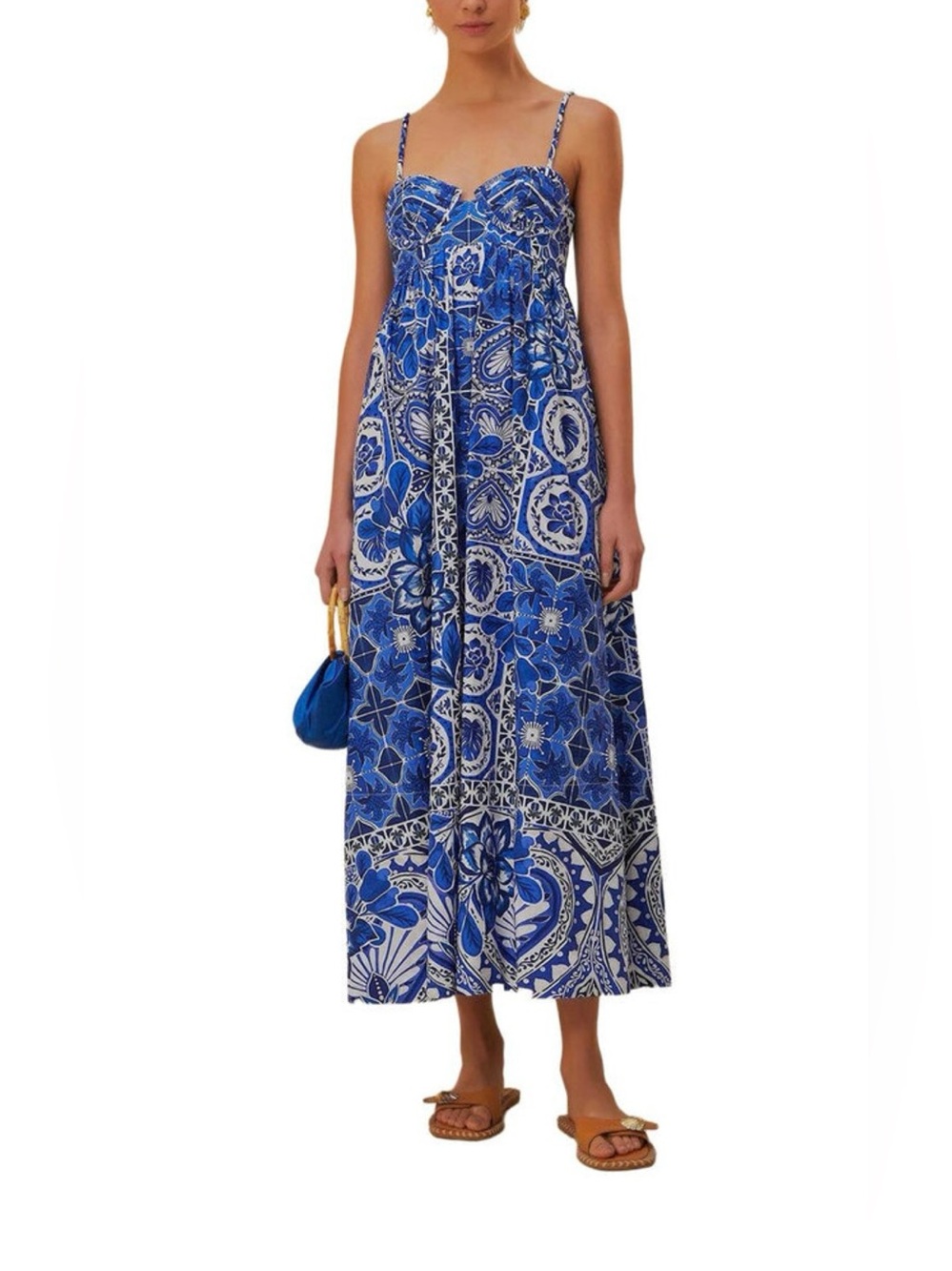FARM Rio Blue & White Floral Midi Dress